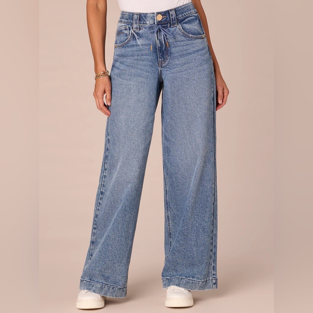 Democracy "Ab"solution Skyrise Drawstring Waistband Wide Leg Jeans, Dark Indigo - Picture 5 of 9